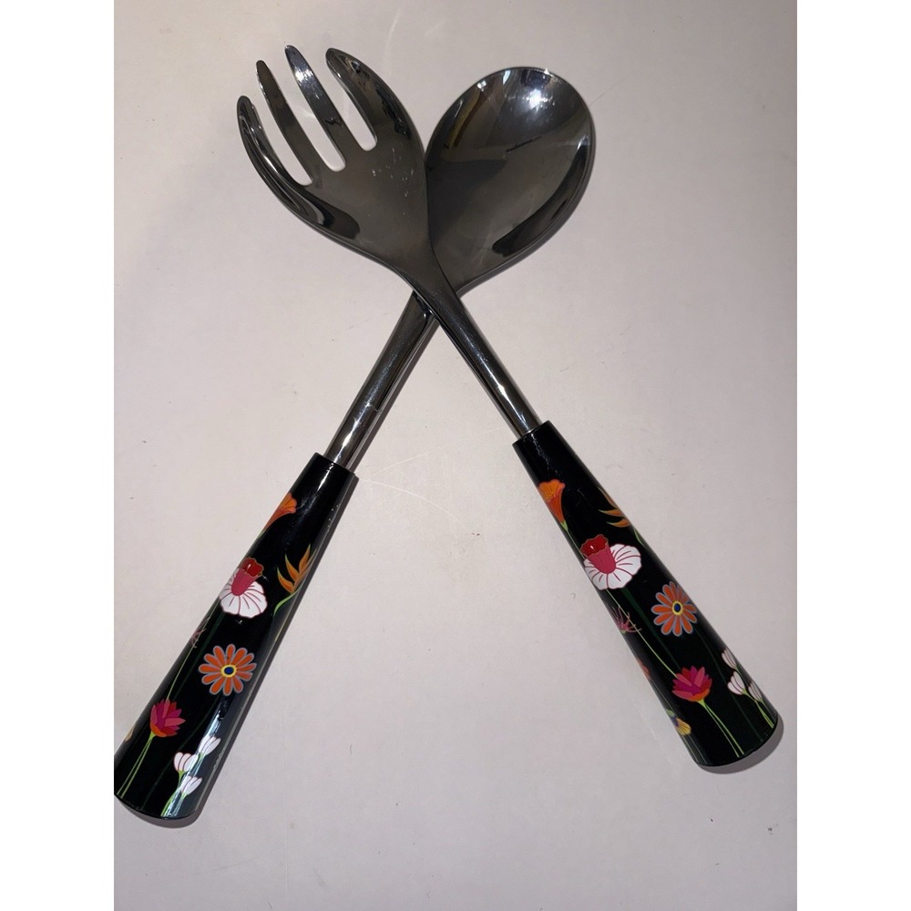 Pylones Floral Garden Salad Serving Set Spoon And Fork